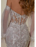 Strapless Lace Tulle Glitter Wedding Dress With Detachable Sleeves